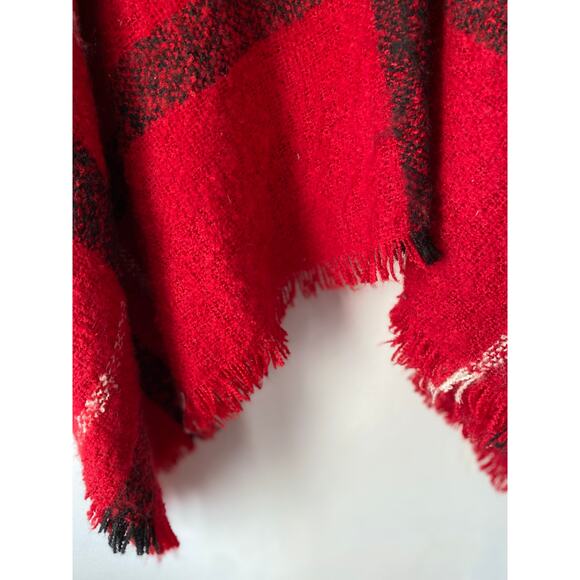 Knit Turtleneck Fringe Hem Plaid Poncho‎ Shawl SZ L/XL Warm Soft Preppy Holiday - Picture 4 of 7